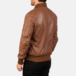 Blouson Bomber Décontracté Marron en Polyester Coupe-Vent pour Homme avec Fermeture Éclair, Col Montant, Style Moto, Idéal pour l'Automne, Finition Frontale Soignée - Product Image 2
