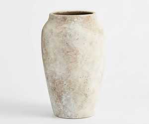 Vintage Hand Carved <b>Ceramic</b> Terracotta Rustic Elliptical Tabletop Flower <b>Vase</b> White Vessel for Home Garden Hotel Decor - Product Image 1