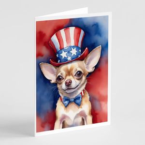 Whimsical A7 Tamaño 5x7 Tarjetas de notas en blanco Paquete de 8 Tarjetas de felicitación patrióticas de Chihuahua americano con sobres - Product Image 1