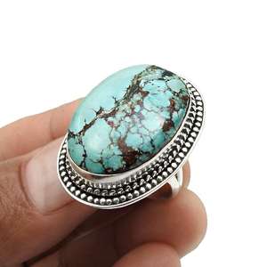 Anillo Bohemio Turquesa con Gema de Corte Ovalado, Joyería Vintage Hecha a Mano para Mujer, Idea de Regalo Perfecta para Aniversario o Boda - Product Image 2