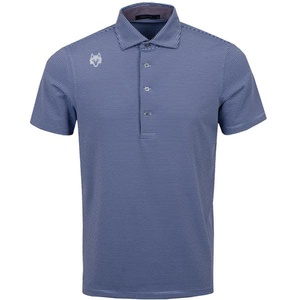 Polo à manches courtes rayé bleu pour homme avec logo loup, style décontracté, coupe classique, coton tissé respirant - Product Image 1