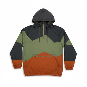 Men's Color Blocking Hooded Windproof Quarter-Zip Jacket With Gorilla Print Back Design Casual Outdoor Wear Autumn Style - Product Image 4