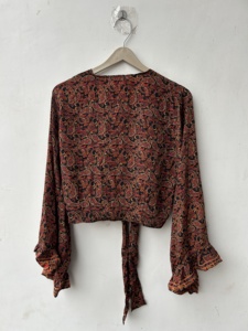 Lot de hauts en soie pour femmes, style rétro, à manches cloche, à nouer, avec 3 façons de porter, style hippie bohème, à nouer devant - Product Image 6