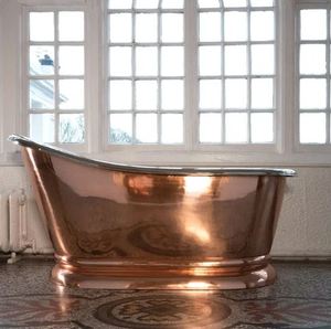 Bañera independiente de cobre antiguo con patas de garra y diseño de hoja de cobre para baño - Product Image 1