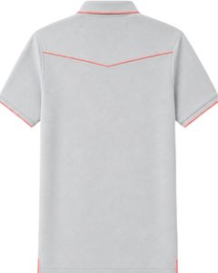 Polo personalizado para hombre en gris claro y rosa coral, manga corta, informal, para golf, transpirable, de poliéster premium para verano. - Product Image 2
