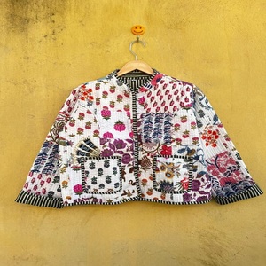 Veste courte en coton matelassée brodée à la main, patchwork floral, col mandarin, manches trois quarts, printemps, pour femmes - Product Image 1