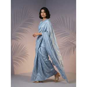 Sari de satén de frambuesa puro con trabajo Leheriya y borde de lentejuelas, sari de seda festivo ligero con blusa bordada - Product Image 4