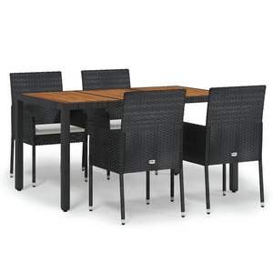 Set da pranzo da 5 pezzi in Poly Rattan nero con cuscini mobili da esterno - Product Image 2