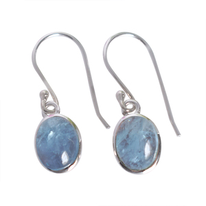 S925 Sterling Silver Aquamarine Lapis Lazuli Gemstone Drop <b>Earrings</b> Bezel Set Oval Minimalist Women's Everyday Wear Fine Jewelry - Product Image 1