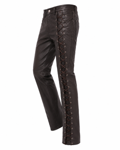 Pantalones de Cuero Góticos Premium para Hombre, Ajustados, Rectos, con Cordones, Estilo Punk, con Detalles Laterales Ajustables - Product Image 2
