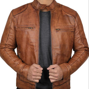 Nouvelle Arrivée – Blouson Unisexe en Cuir Véritable pour Homme, Style Vintage, Blocs de Couleurs, Capuche, Logo Tissé sur le Devant, Qualité Supérieure, Vente en Gros - Product Image 5