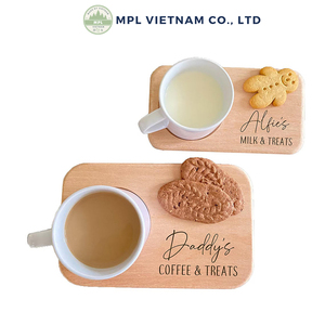 ถาดเสิร์ฟกาแฟและขนมทำจากไม้ยางพาราแบบรักษ์โลกทันสมัย พร้อมที่รองแก้วชาแบบส่วนตัวและที่ใส่ขนมสำหรับใช้ในร้านกาแฟ - Product Image 4