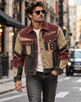 Veste en jean vintage patchwork pour homme, col rabattu, boutonnage simple, color block, vêtement d'extérieur automne, prix de gros