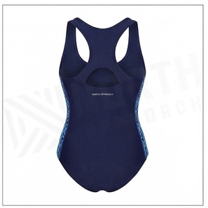 Traje de Baño de Una Pieza Azul Marino para Mujer, Espalda Descubierta, Color Sólido, Franja Lateral en Contraste, Secado Rápido - Product Image 2