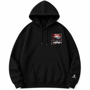 Sweat-shirt à capuche unisexe noir SINEWY, surdimensionné, 100% coton, tissu éponge français, imprimé paysage automobile, vêtements décontractés d'hiver - Product Image 1