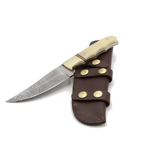 Damascus Steel Hunting <b>Knife</b> Drop Point Blade With <b>Bone</b> <b>Handle</b> And Leather Sheath For Outdoor Camping Survival Use - Product Image 4