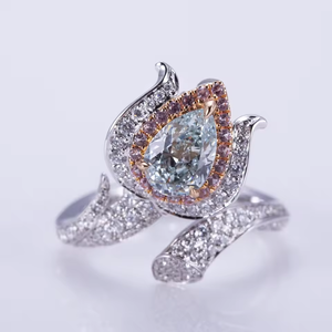 18k White Gold Lab Grown Pear Shape Lab Diamond Jewelry Snake Style Ring Wedding Engagement Ring Birthday Gift - Product Image 1
