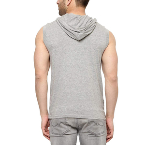 2026 Men's <b>Sleeveless</b> Hooded Tank Top Solid Black Quick Dry Knitted Regular Fit Casual Summer Wear <b>Hoodie</b> For Online Sale - Product Image 6