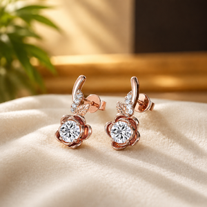 Boucles d'oreilles pendantes en argent sterling 925, motif fleur, avec moissanite taille brillant rond, cadeau pour femme, idéales pour mariage - Product Image 4