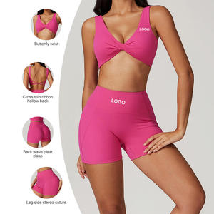 Ensemble de yoga 2 pièces pour femmes, leggings taille haute, haut court à bretelles croisées sans couture, couleur unie, vêtements de sport TZ8796 - Product Image 4