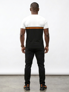 Camiseta de Manga Corta con Cuello Redondo para Hombre, con Estampado de Logotipo de Ala, Rayas Negras, Blancas y Naranjas, Corte Ajustado, Informal, Transpirable, de Punto - Product Image 3