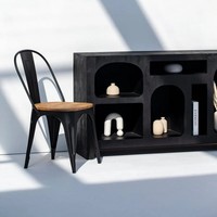 Meuble d'appoint en bois moderne et contemporain, unité de présentation peinte en noir Vandana Sierra Hexa
