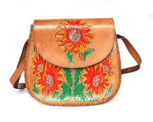 Hand <b>Tooling</b> Genuine <b>Leather</b> Crossbody Bag With Sunflower Pattern Flap Closure Bohemian Style Women's Daily Use Handbag - Product Image 3