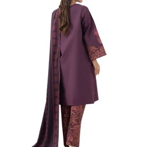 Shalwar Kameez pour femmes imprimé floral prune, tissu en cambric respirant et résistant à la décoloration, idéal pour un usage quotidien - Product Image 2
