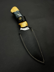 Cuchillo de Camping de Acero Inoxidable 5160, Cuchillo de Caza de Hoja Fija con Mango de Resina de Madera y Funda de Cuero - Product Image 6