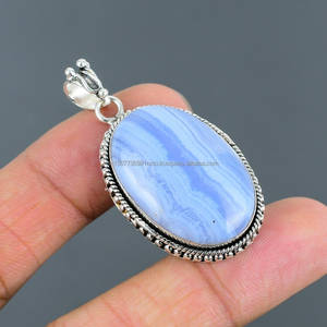 Colgante hecho a mano de Plata de Ley 925 sólida colgante de joyería de encaje azul hecho a mano colgante de plata sólida - Product Image 5