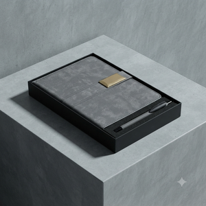 Coffret Cadeau Stylo Bille et Agenda en Velours PU Gris Premium Aurelux, 192 Pages, Couverture à Boucle, Impression UV, Élégant et Professionnel - Product Image 5