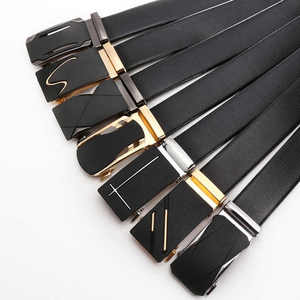 Ceinture formelle en cuir véritable noir, boucle en cuir de vachette, design géométrique, moulage monobloc, durable, largeur 1 3/8 pouces - Product Image 1