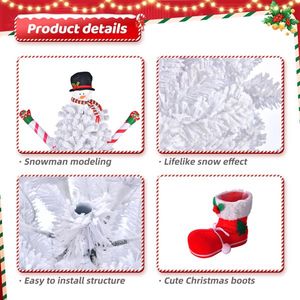 Albero di Natale Automatico in PVC da 6,5 Piedi a Forma di Pupazzo di Neve, 700 Rami Bianchi Effetto Neve, 140 Luci a Colori Freddi con 8 Modalità per Festività - Product Image 2