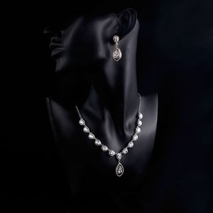 AMBER JEWELS T-2393 Ensemble collier et pendentif en cristal taille émeraude, plaqué argent, argent 925, bijoux de mariage classiques pour femmes, goutte d'eau - Product Image 2