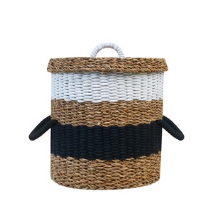Cestas de lavandería de yute y algas marinas tejidas en color crema y negro, cestas de almacenamiento hechas a mano, venta al por mayor, ecológicas, hechas en Vietnam - Product Image 2