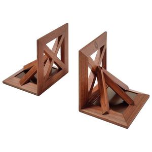 Contemporary Wooden Bookends Open Geometric Design Handmade <b>Book</b> Holder for Bookshelf Library Office Desk and Home <b>Decor</b> - Product Image 1