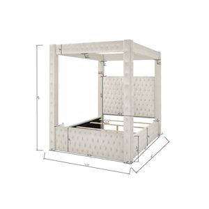 Letto a baldacchino matrimoniale moderno e maestoso con testiera e pediera trapuntate, 1 pz, in velluto avorio ricco, mobili per camera da letto, letto imbottito - Product Image 6