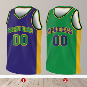 Camiseta de Baloncesto de Mardi Gras Personalizada con Nombre y Número, Sublimada, Cuello en V, Sin Mangas, Unisex, para Adultos, de Secado Rápido, Ropa Deportiva de Poliéster - Product Image 4