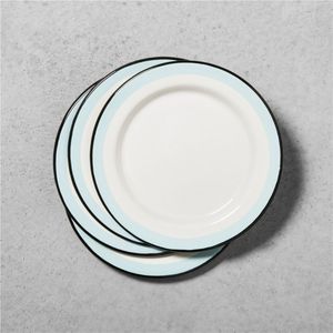 Assiette de service décorative en métal style nordique blanc et bleu effet émail, minimaliste, pour un service de table de luxe - Product Image 2
