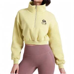 <b>GYM</b> ACTIVE Eco-Friendly Quick Dry Breathable Casual Style High Quality Washed Canvas Material Women's Crop Top Hoodie <b>Sweatshirt</b> - Product Image 1