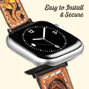 Correa de reloj de cuero vacuno repujado estilo western premium, hecha a mano con diseño floral, estilo vaquero, correa de repuesto. - Product Image 2