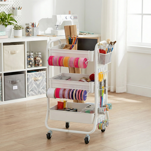 Chariot de rangement à quatre roues en acier chromé plastifié MIT Housewares, plateforme roulante robuste pour garage, OEM - Product Image 1