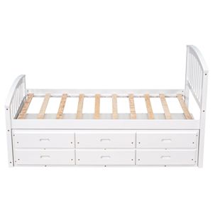 Letto a piattaforma in legno massello con 6 cassetti, bianco, per bambini - Product Image 4