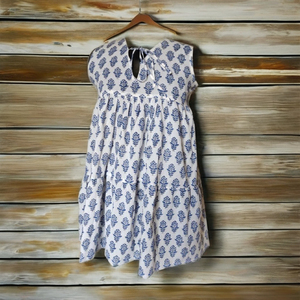 Nuevo Vestido Mini de Mujer 2026, de Algodón, con Estampado Floral Azul, Sin Mangas, Transpirable, con Cuello en V - Product Image 2