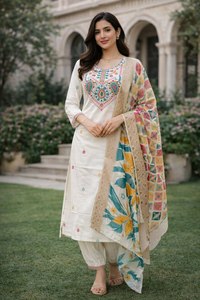 Commandez un ensemble Kurta / Kurti de style estival confortable, dernier design, en tissu 100% coton pur, coupe droite, bordure fantaisie, à prix de gros. - Product Image 4