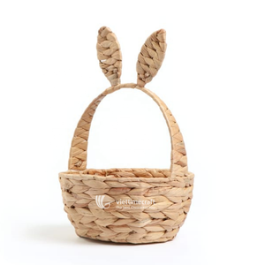 Panier de Pâques en osier tressé à la main avec poignée en forme d'oreille, paniers de rangement festifs en jacinthe d'eau pour les fêtes - Product Image 1