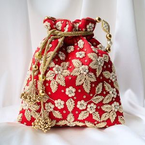 EVENING EMBROIDERED BEADED DRAWSTRING Potli Bag Evening Party Handbag Bridal <b>Wedding</b> Purse Jewelry Cosmetics Packaging - Product Image 1