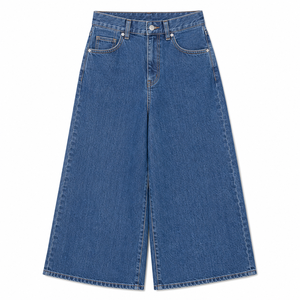 Culottes vaqueros de mujer de pierna ancha, cintura alta, corte holgado, estilo vintage sencillo, transpirables, para verano, lavado oscuro/claro, bonitos - Product Image 3