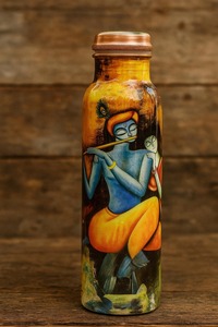 <b>Copper</b> Water <b>Bottle</b> With Artistic Design Portable Travel Drinkware Novelty Style Lids Included - Product Image 4