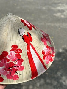 Chapeaux coniques traditionnels vietnamiens, broderie à la main, style d'image personnalisé, chapeau en feuille de palmier réglable pour souvenir et décoration - Product Image 5